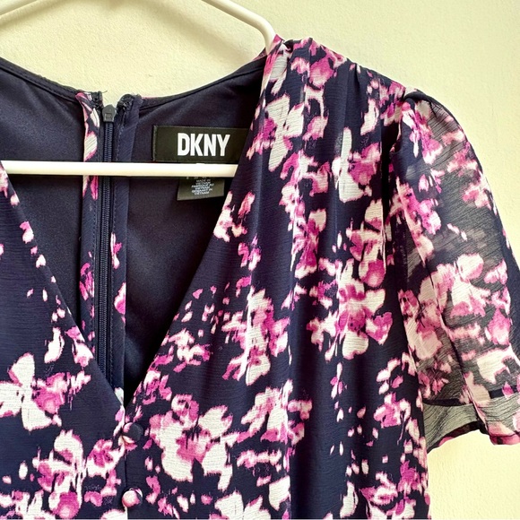 DKNY Navy Blue purple floral day dress size 8 - Picture 3 of 4